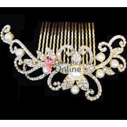 Accesoriu elegant pentru decor par AP021BB Aurie cu cristale si perle 